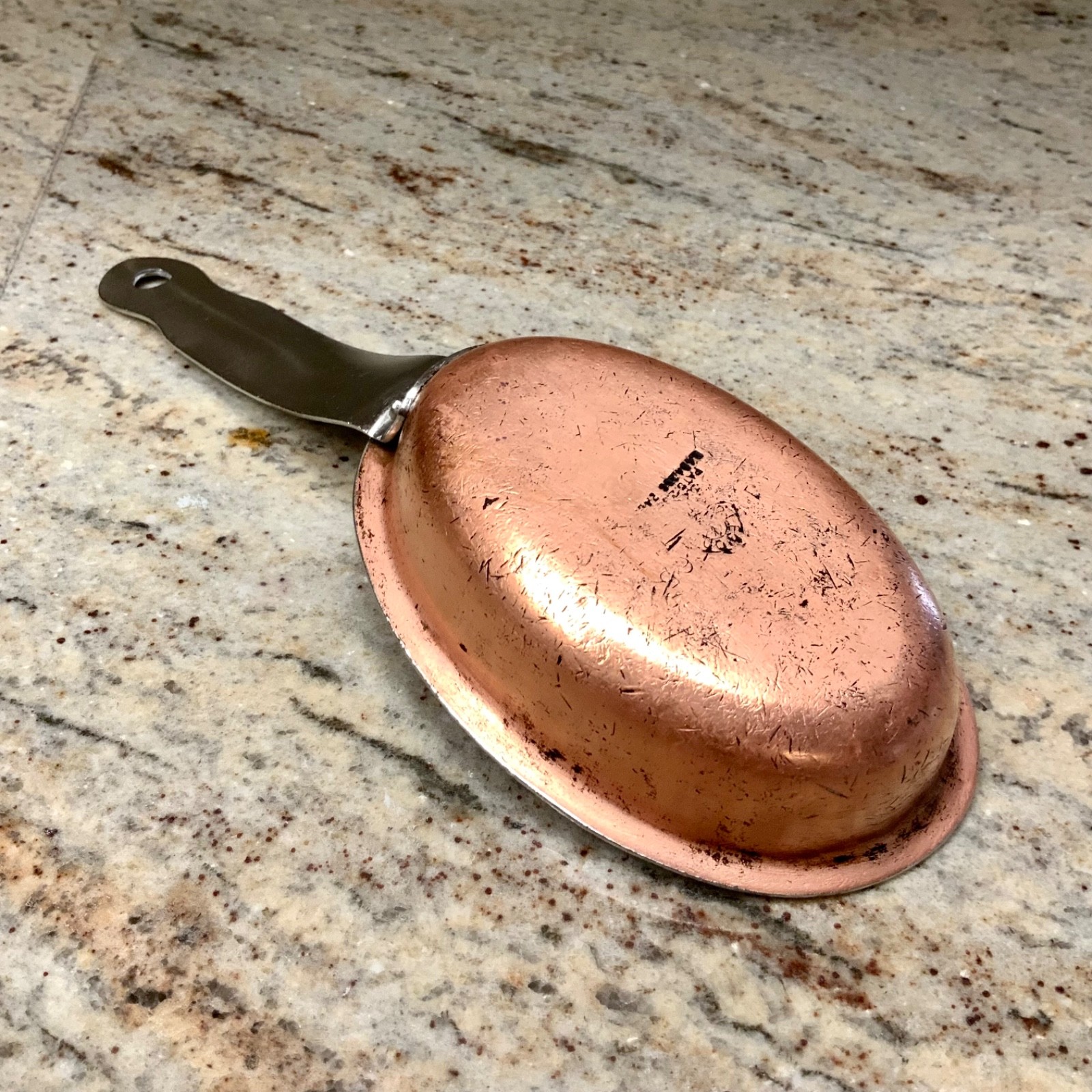 Oval Copper Bottom Stainless Pan Skillet With Handle Small 10” x 4”