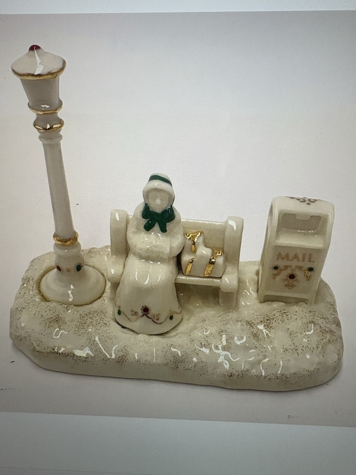 Lenox Mistletoe Park Bench & Chestnut Seller NIB Gold Accents