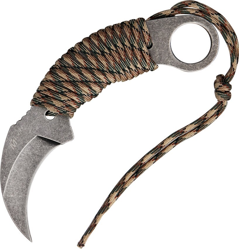 MTech Karambit Fixed Knife 2.5″ Stonewash Finish 440 Steel Camo Paracord Wrapped