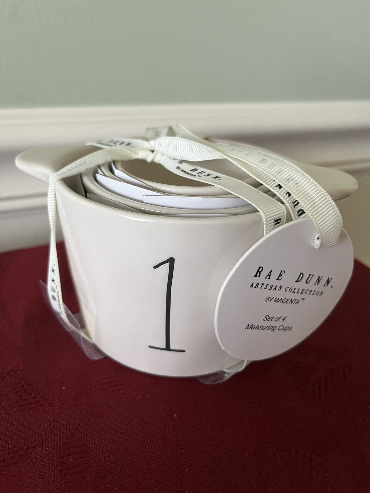Rae Dunn White Measuring Cups 4-pc Set Farmhouse Artisan Collection. NWT