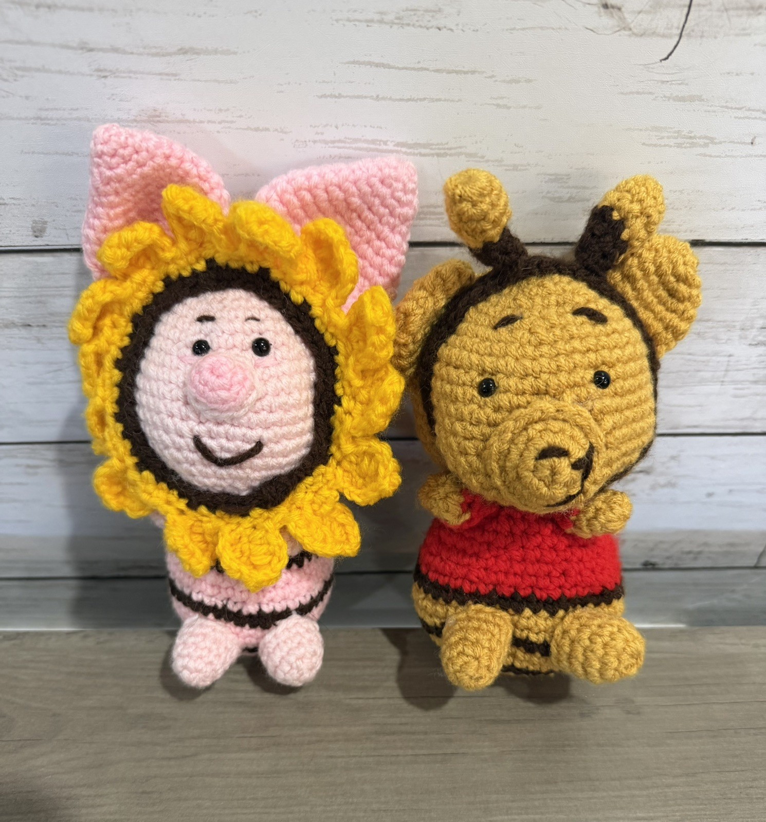 2 Count Winnie the Pooh & Piglet 6.5″ Hand Crochet Knitted Plush Flower/Bee
