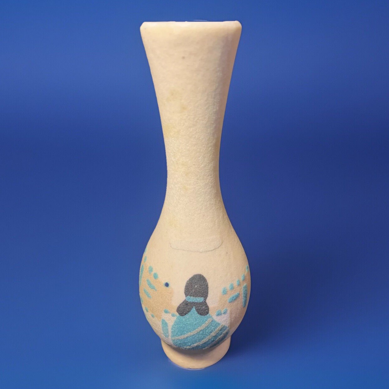 Sandstone 3D Textured Bud Vase 9″ Flower Decor Navajo Women Teal Adobe House