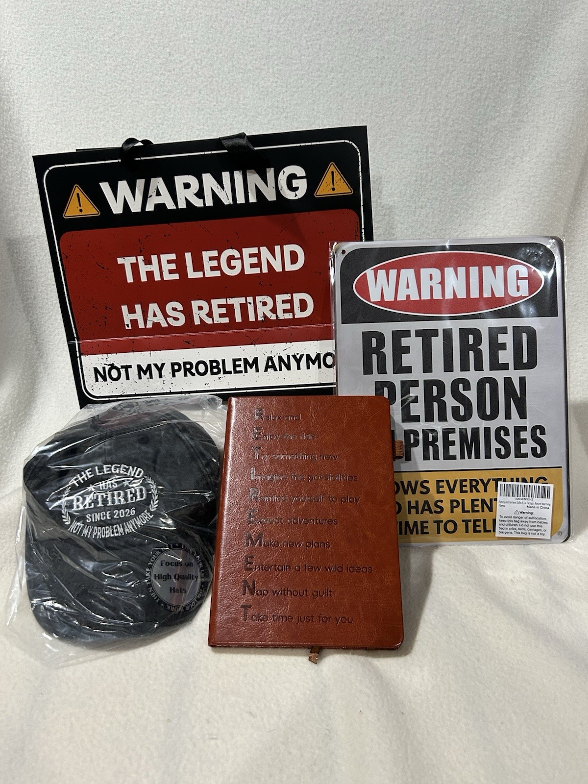 Lot/ SET 2026 Retirement Gifts CAP, JOURNAL, SIGN Gift bag