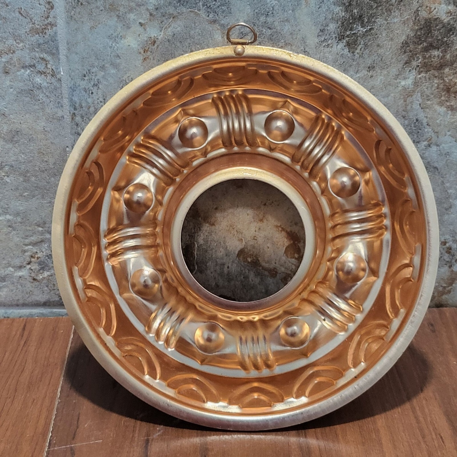 Vintage Copper Aluminum Hanging Round Jello Tin Mold Wall Bundt Fruit Cake Pan