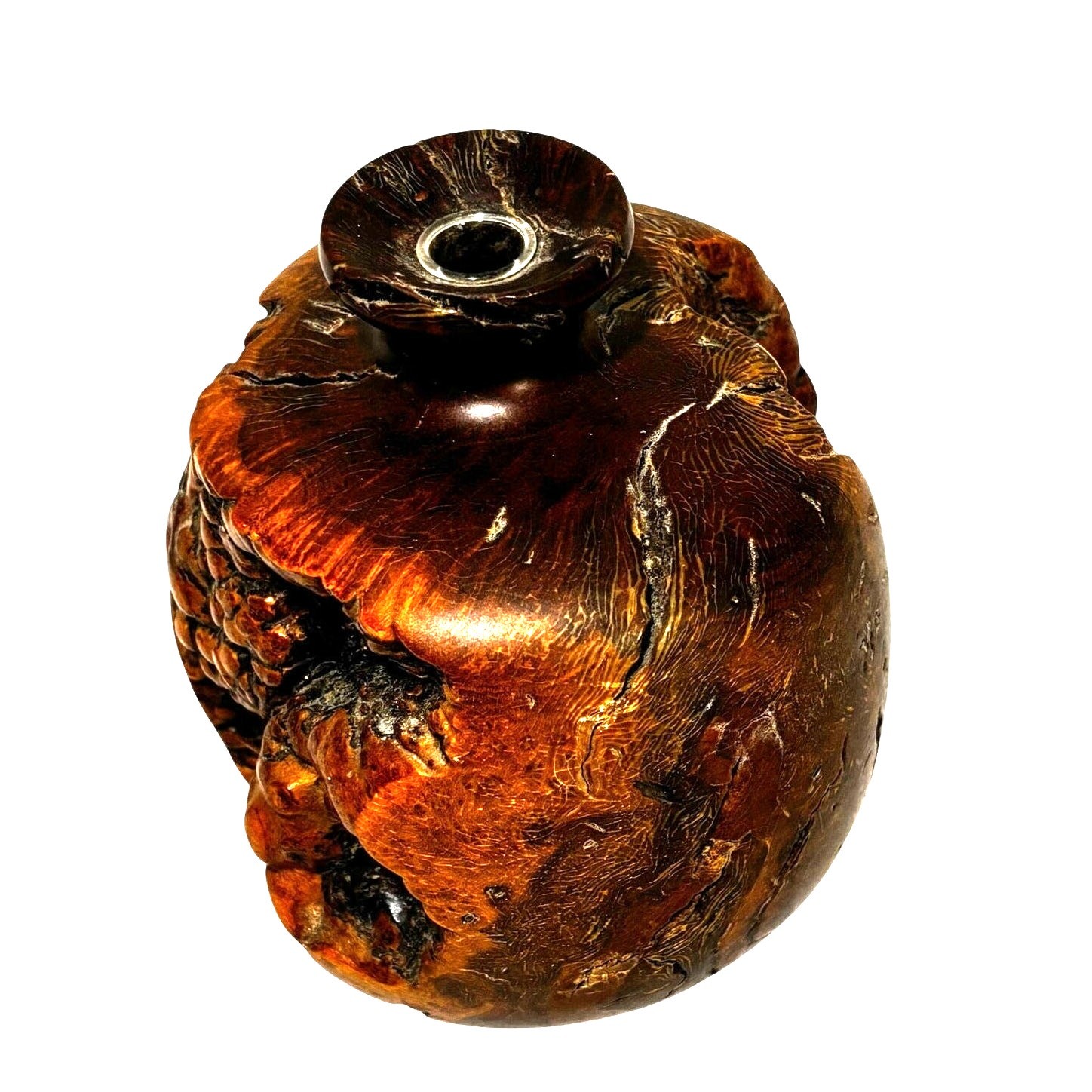 Raw edge burl wood bud vase shapely round natural organic mid century design