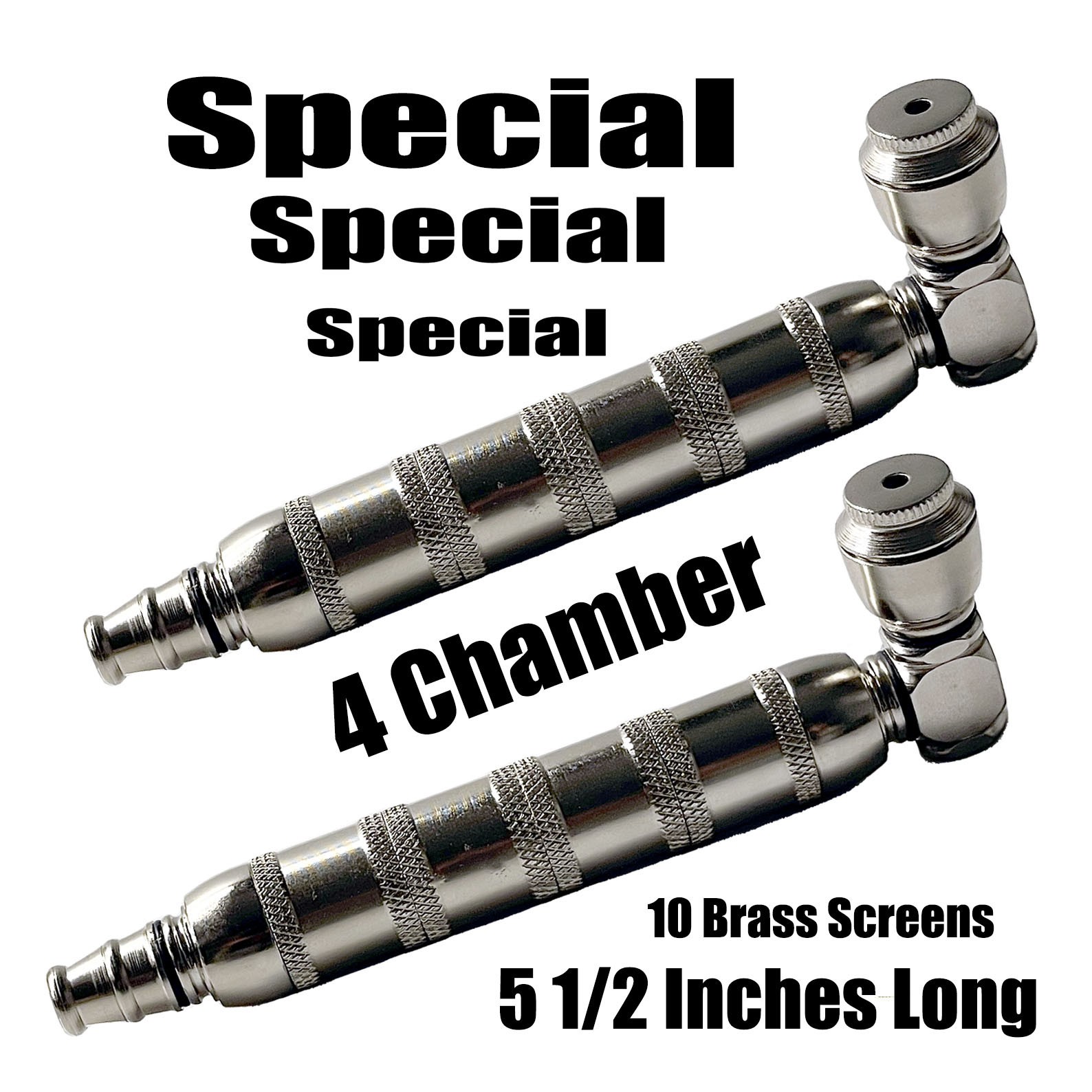 2 For $35.00 – 4 Chamber 5 1/2″ Long EZ Clean Pipe & 5 Brass Screens Tobacciana