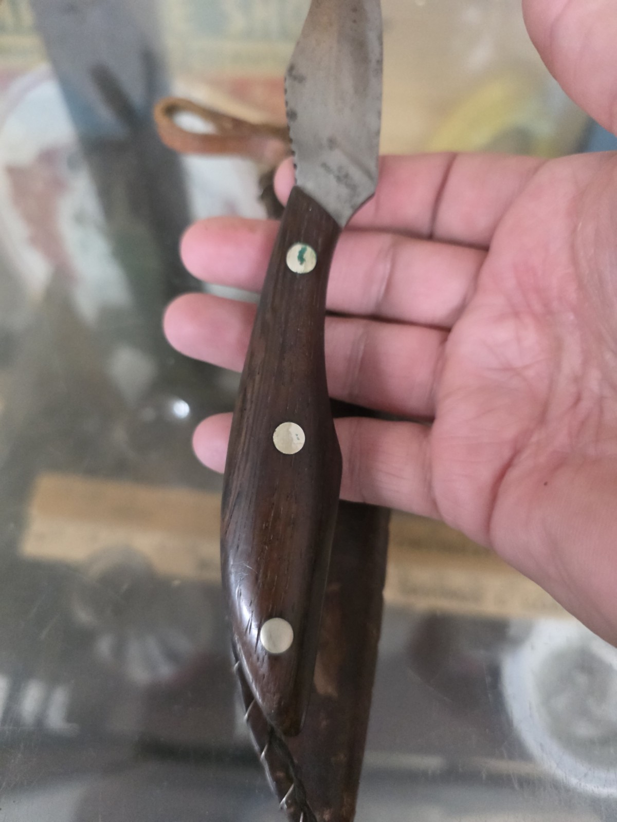 Vintage Grohmann D. H. Russell Belt Knife Wood Handle Sheath
