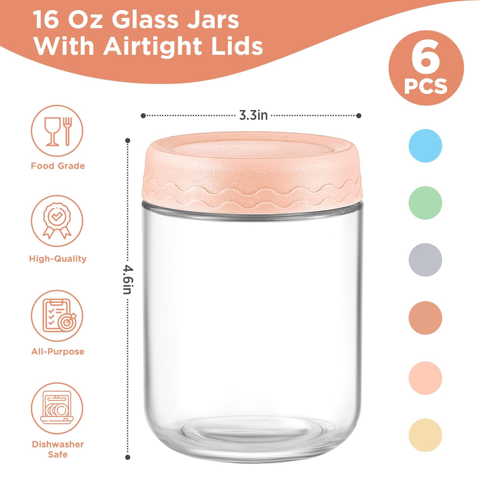 DRKIO 16 Oz Overnight Oats 3.3 inches (L) x 4.7 (H), 16 – 6 Colors