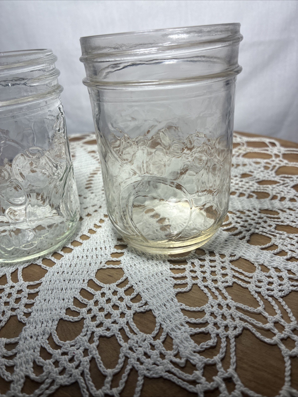 2 Anchor Hocking Fruit Embossed 8 Oz Canning Jelly Jars * NO LIDS *. 1 Vtg 72