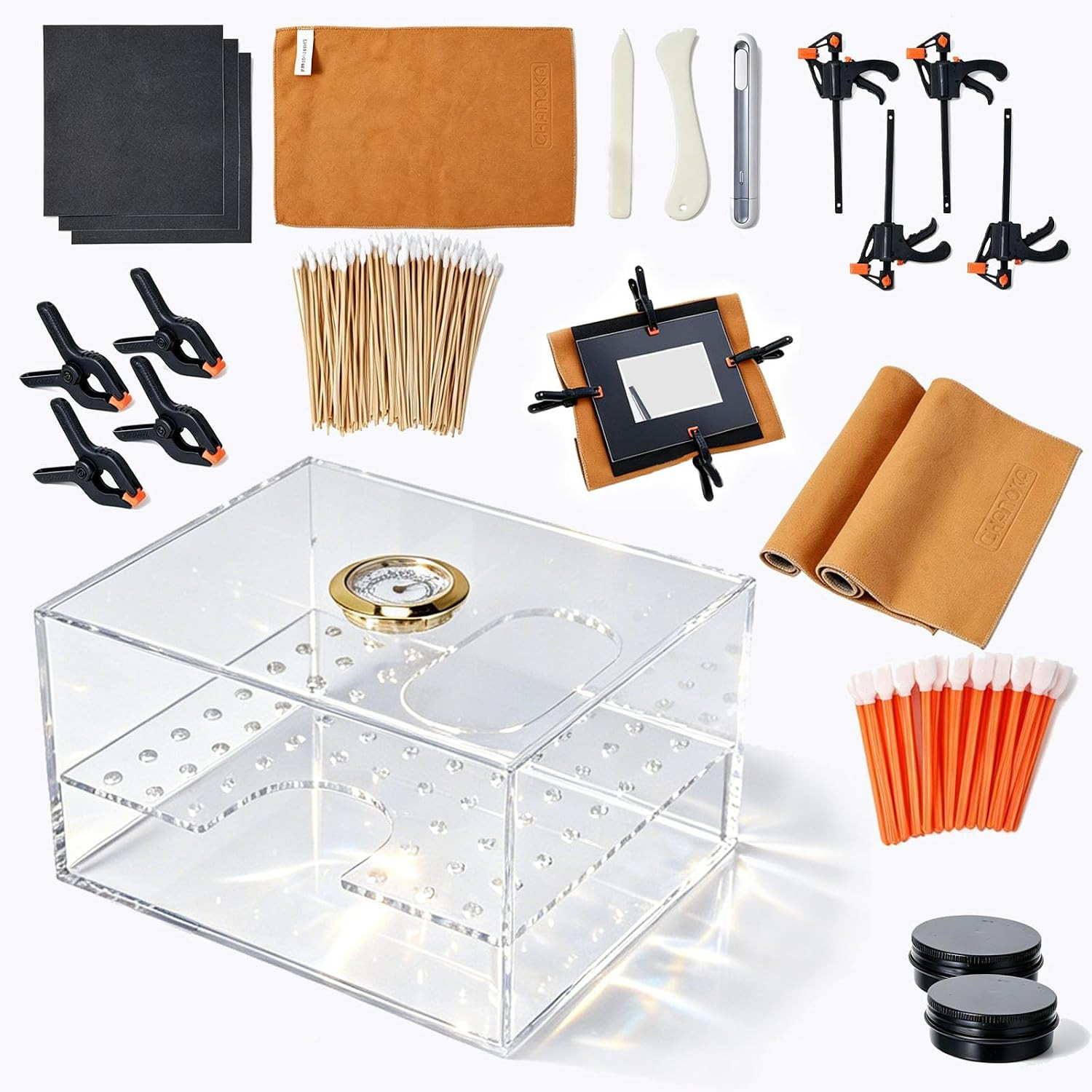 382 Pcs Card Flattening & Cleaning Kit, Repair Tool Set with Humidor, Heat Pen,