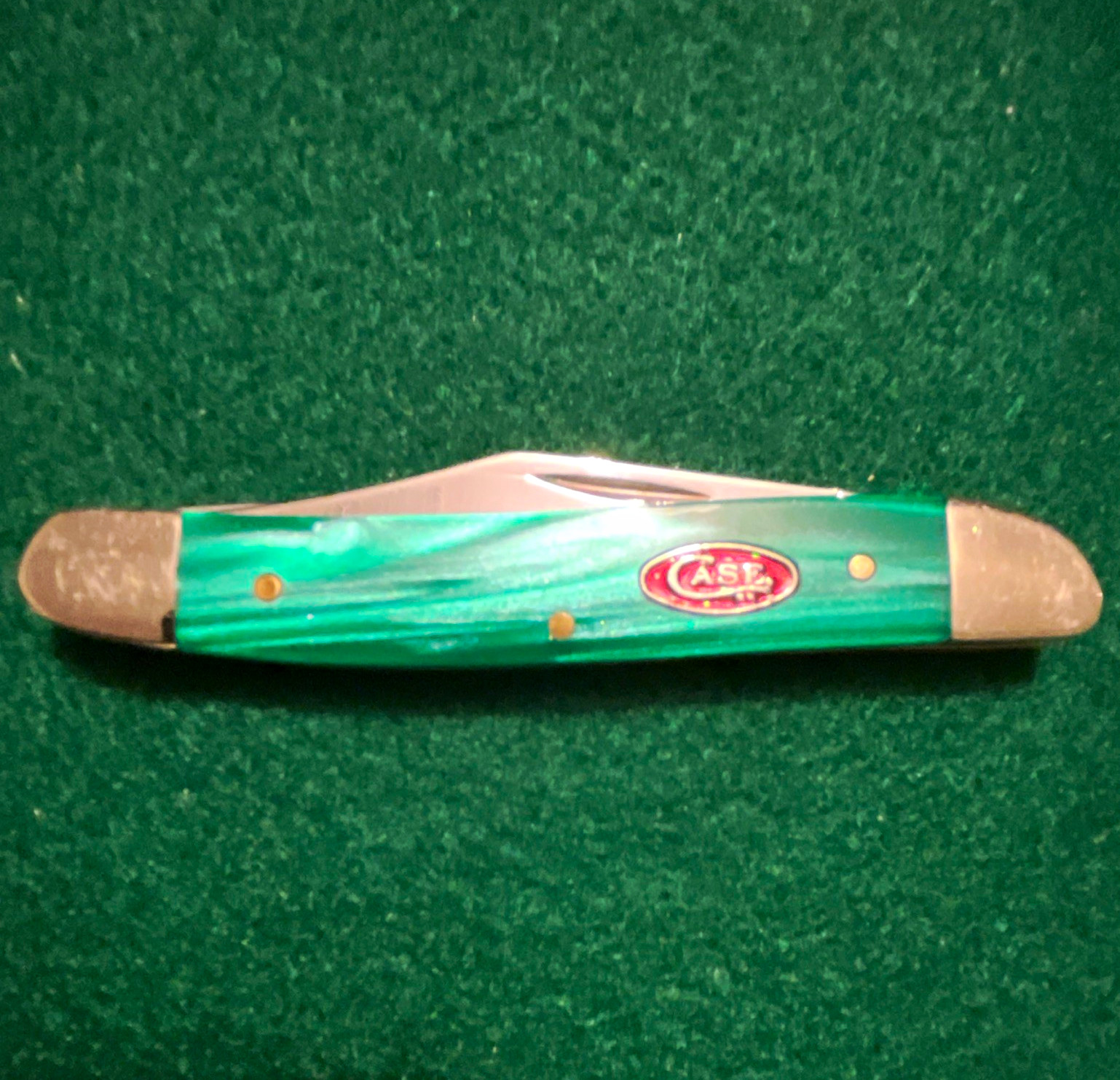 Case XX 102067 2-Blade Green Kirinite smooth Handle SS