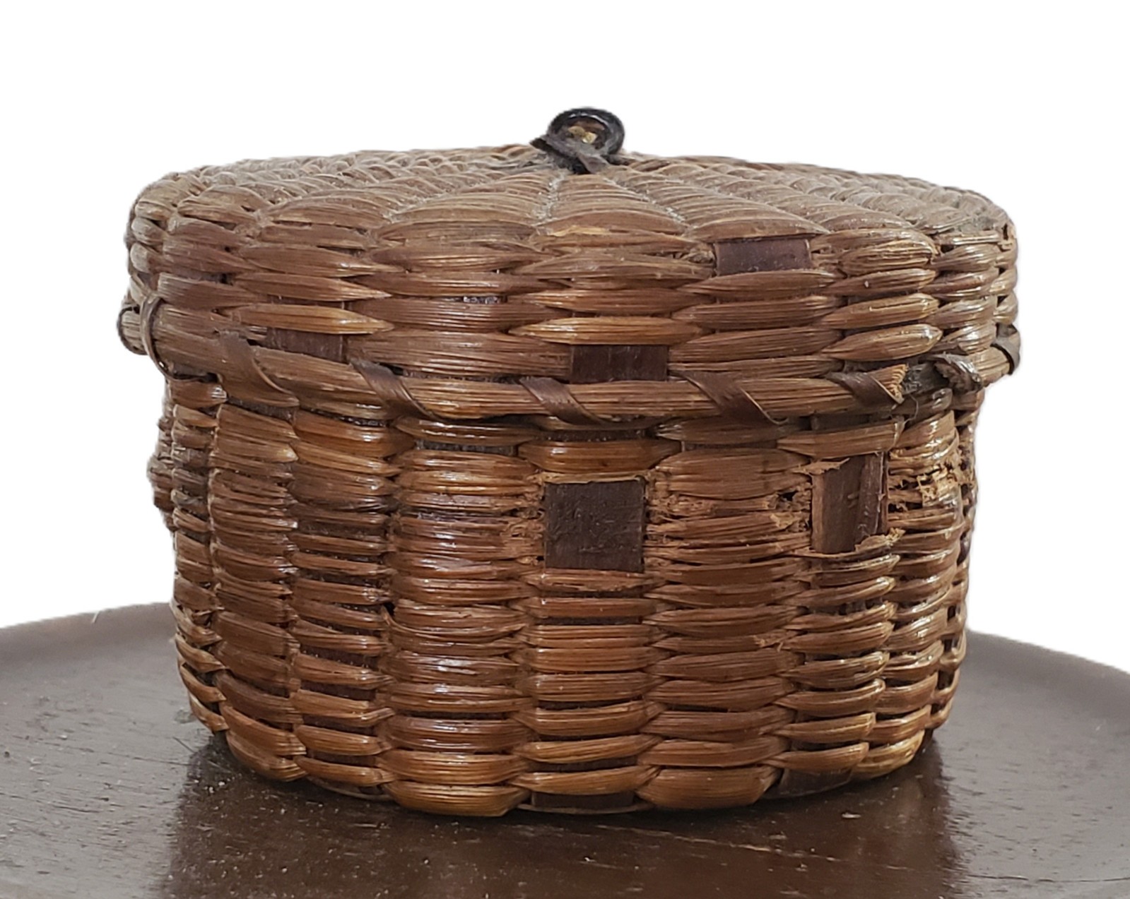 ANTIQUE Miniature VINTAGE Native American Sweet Grass SEWING Basket PATINA #2