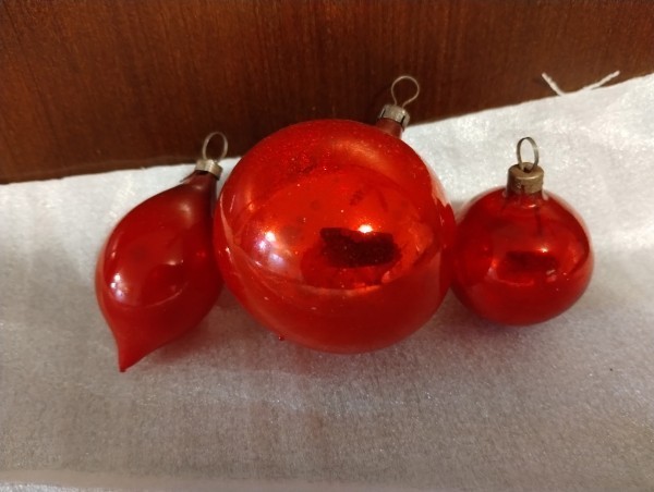 Vintage red glass ornament set of 3