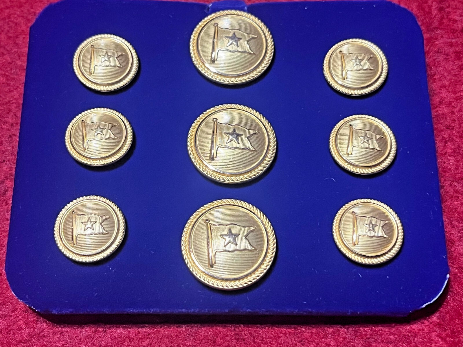 RMS Titanic White Star Line 9-Piece Officers Tunic Buttons in display case 1912