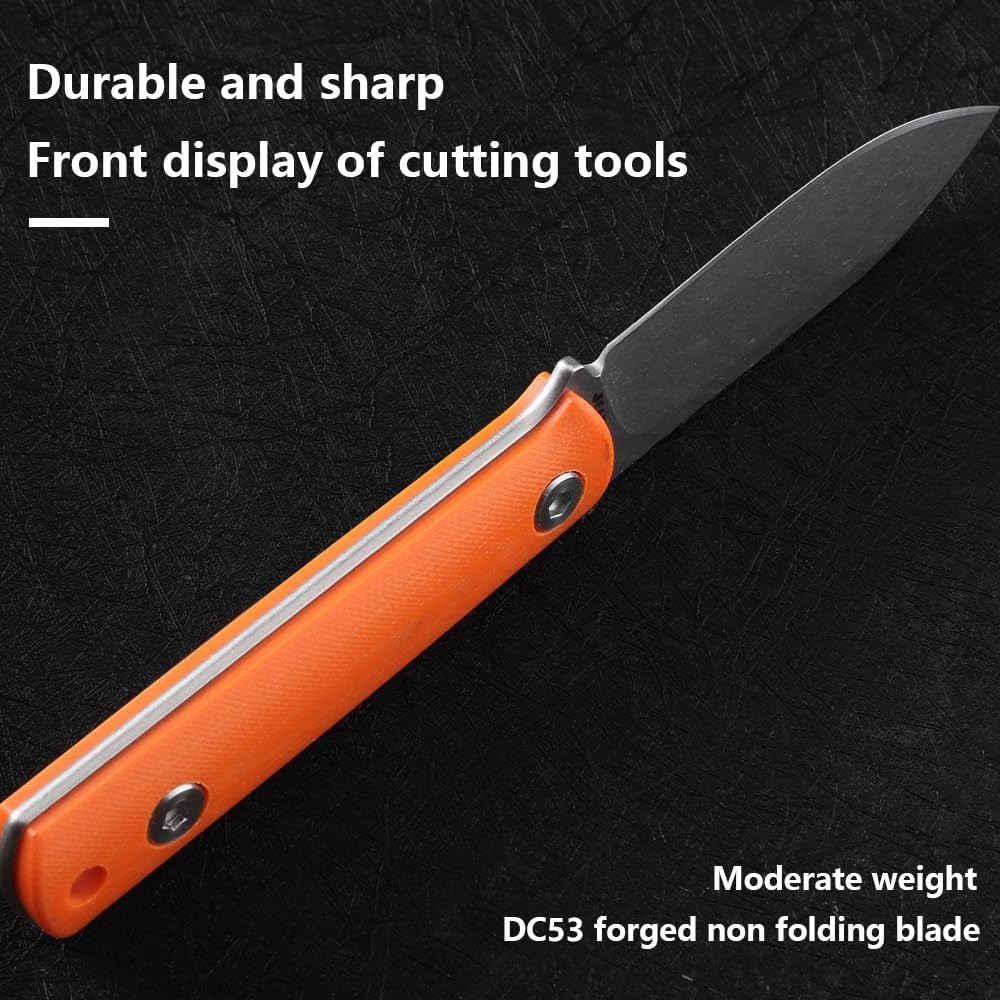 DC53 Steel G10 Handle with Sheath – Fixed Blade, Cutting Tool, EDC Manual Too…