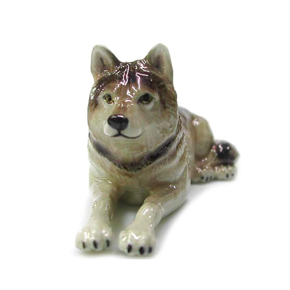 Northern Rose Gray Wolf Lying Down – Home Decor – Miniature Porcelain Figurine