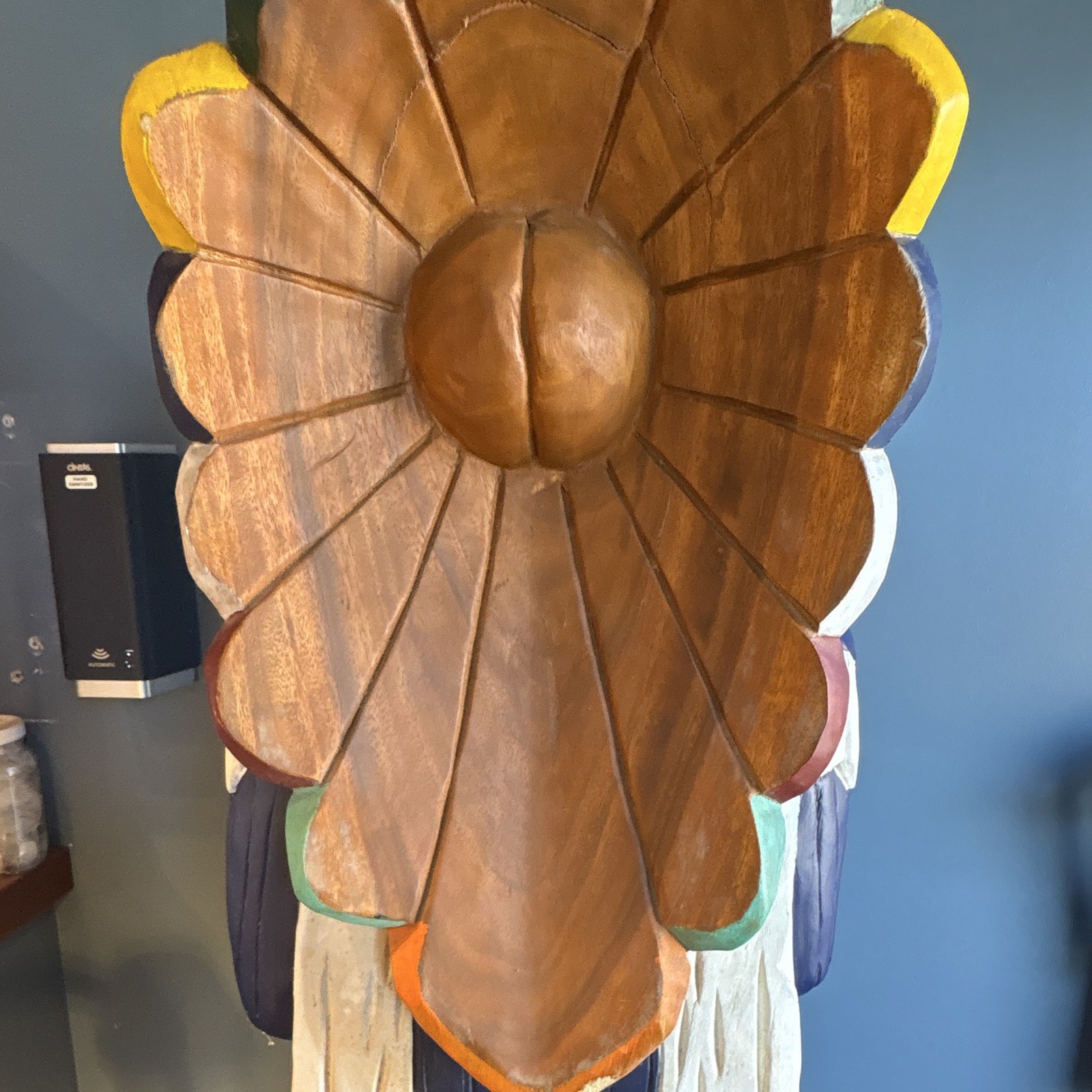 Hand Painted Carved Wood Native American Chief Statue, Large Multicolor