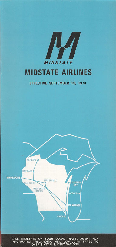 Midstate Airlines system timetable 9/15/78 [3001] Buy 4+ save 25%
