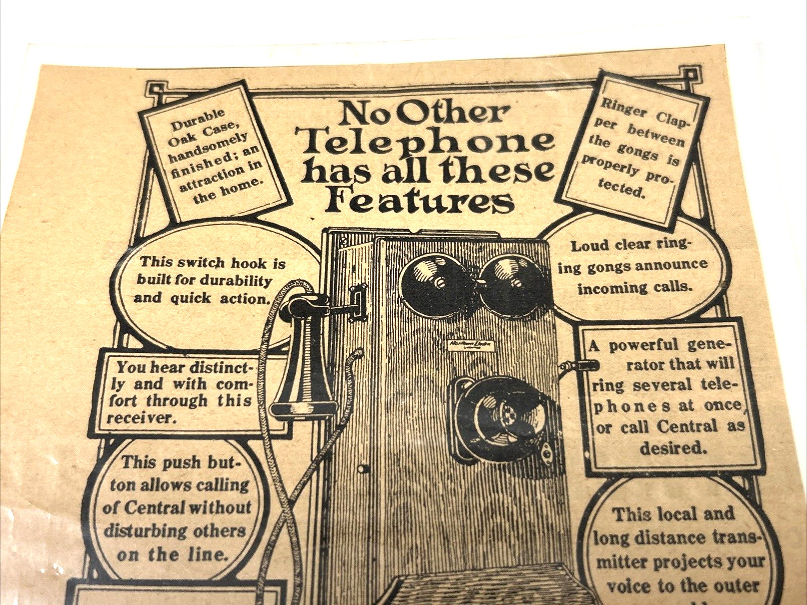 1922 Northern Electric Co. Oak Wall Telephone Newspaper Advertisement