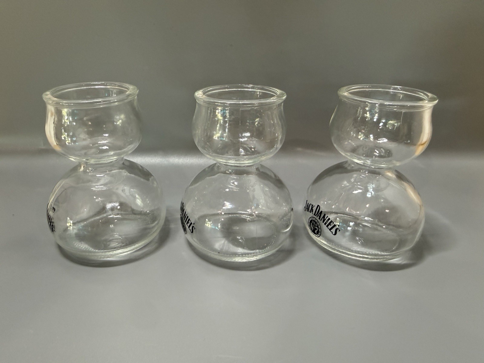 3 Jack Daniels Double Bubble Hourglass Shot Glass Whiskey Water Chaser Old No 7
