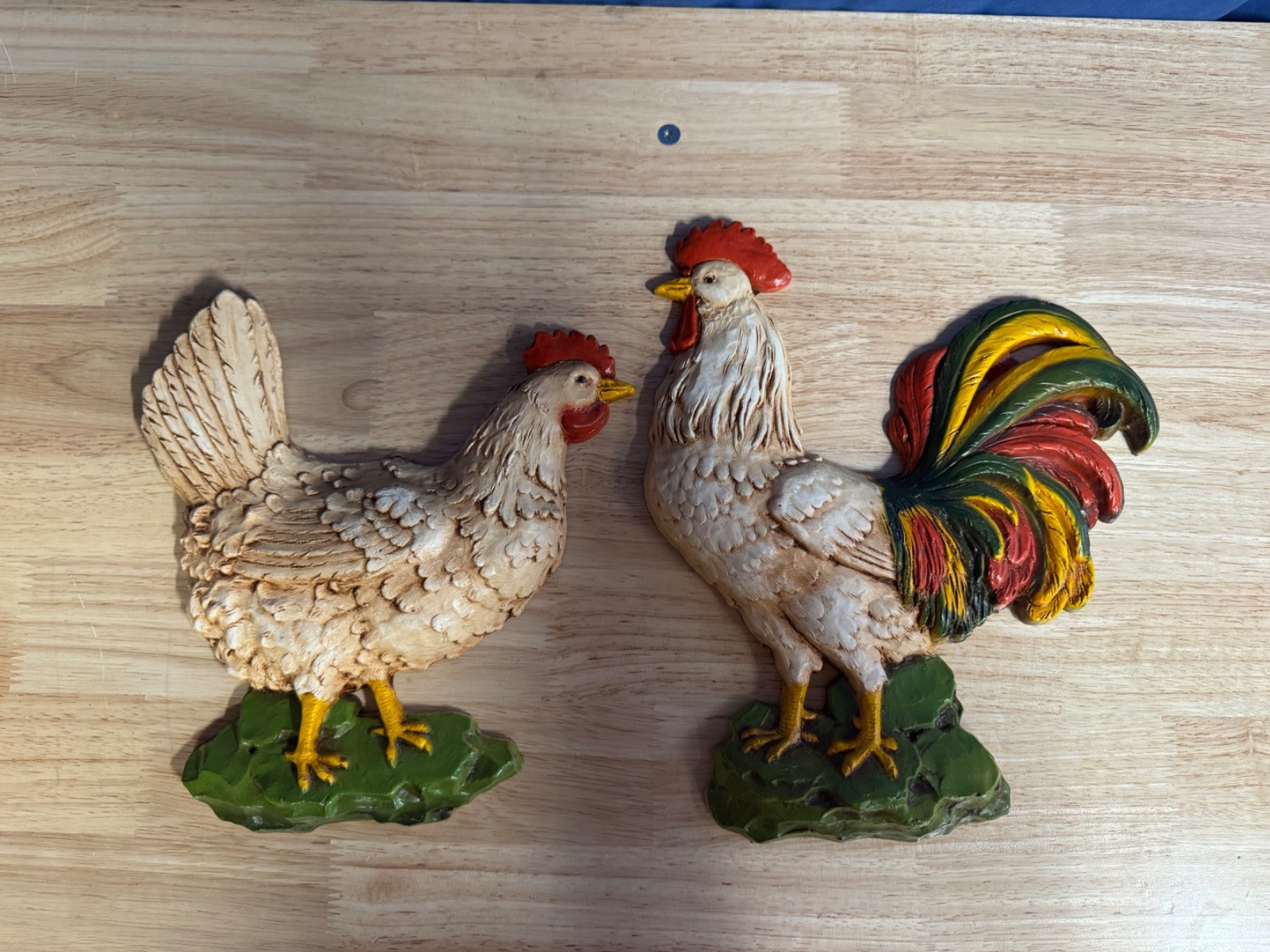 Homco Chickens Rooster Hen Wall Plaques Country Farmhouse Vintage Decor 1970s