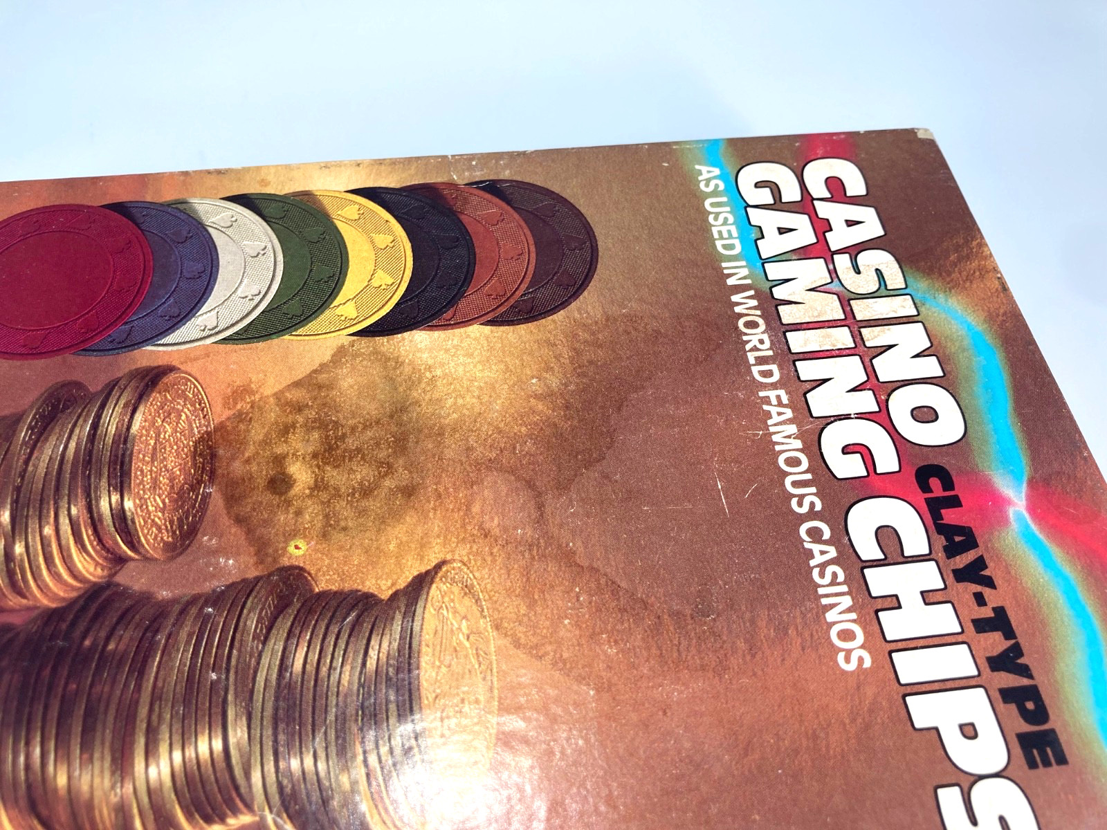 Casino Clay Type Gaming Chips RED BLUE BEIGE Gold Box 1981 Unmarked