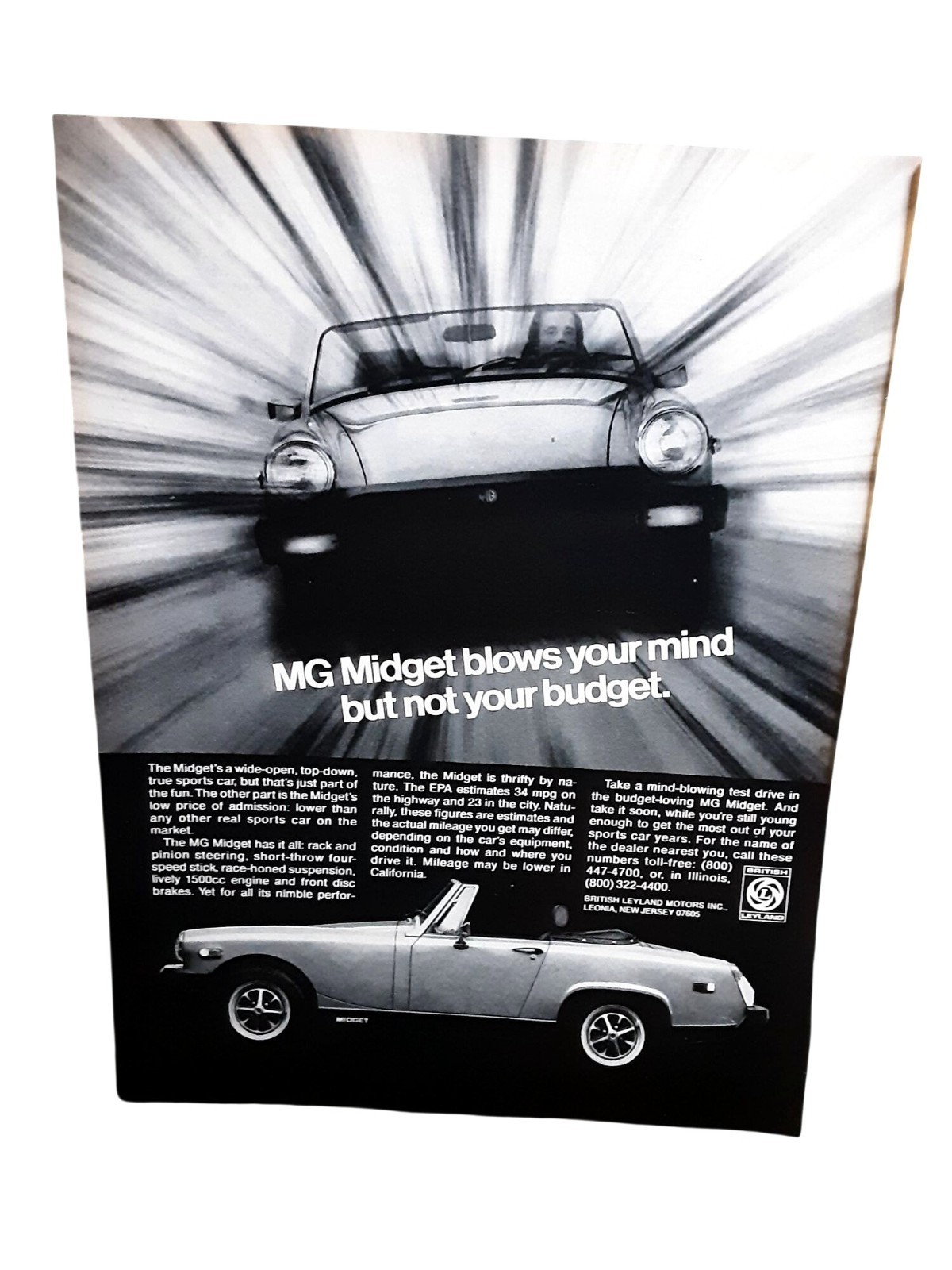 1978 MG Midget Vintage Print Ad British Leyland Convertible Sports Car