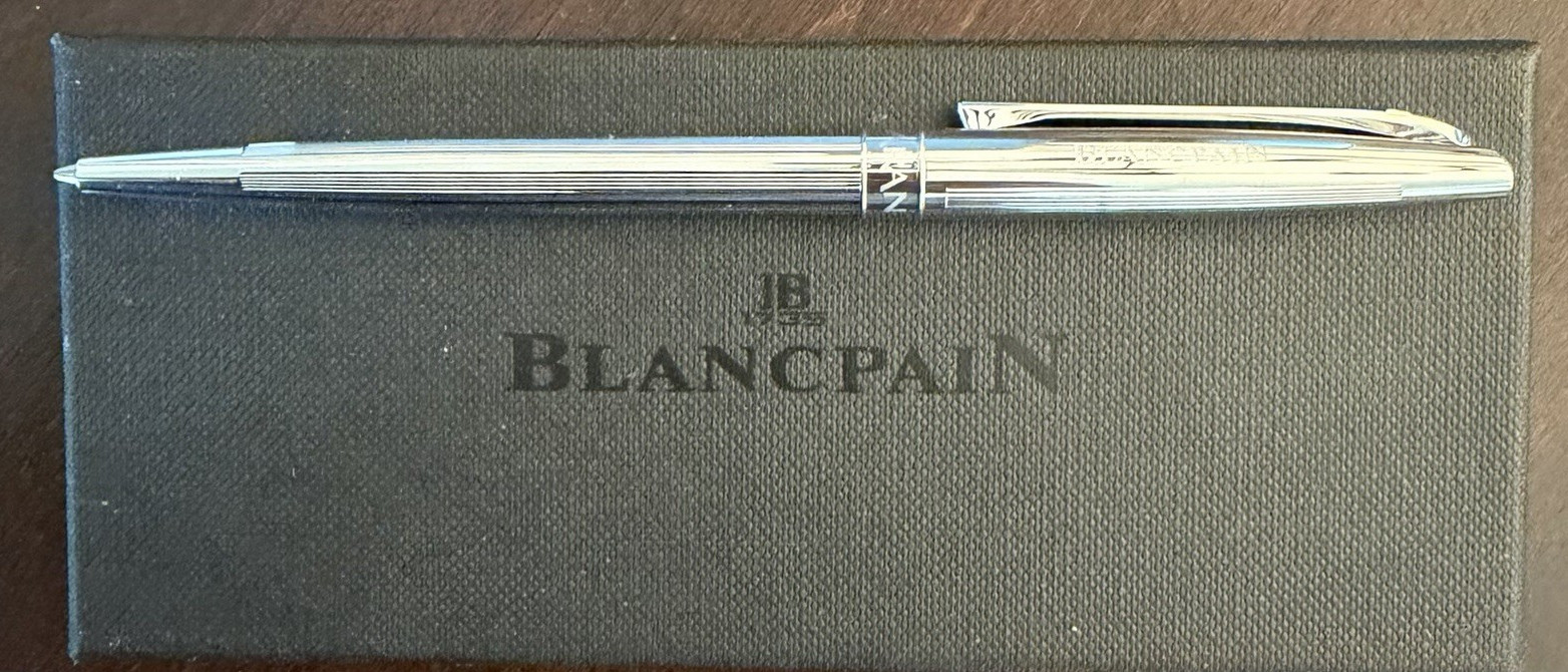 Blancpain/Caran d’Ache Ballpoint Pen Blue Ink w/ Chrome Trim in Box + Guide