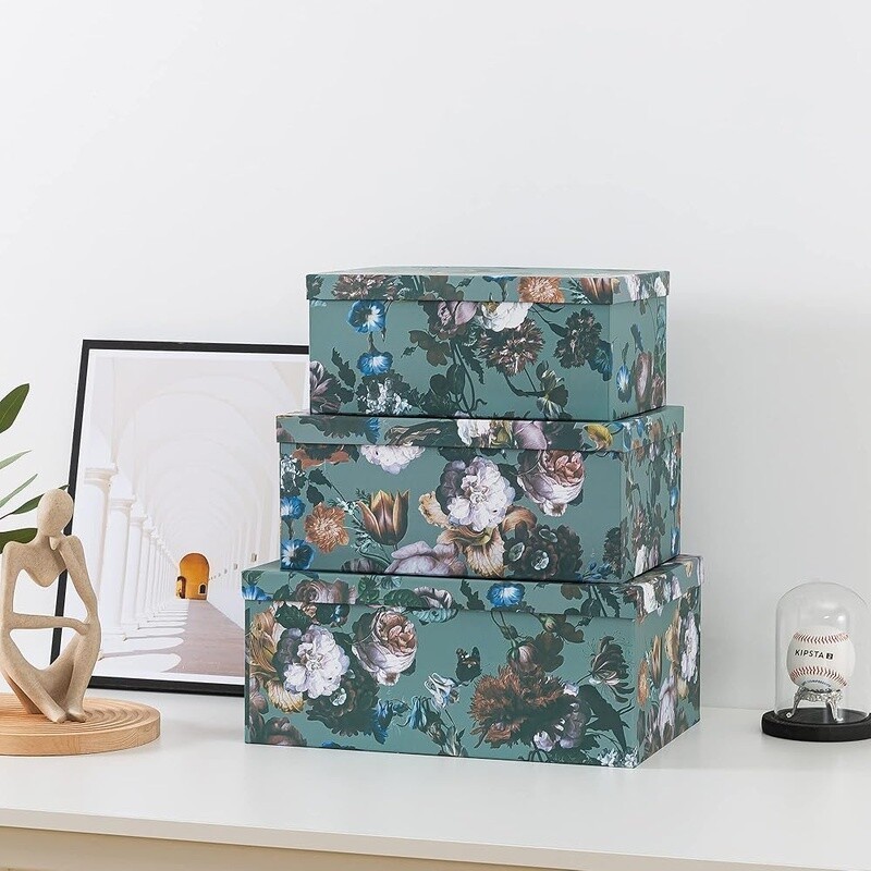Decorative Storage Cardboard Boxes Set of 3 Floral Design Nesting Organizers New
