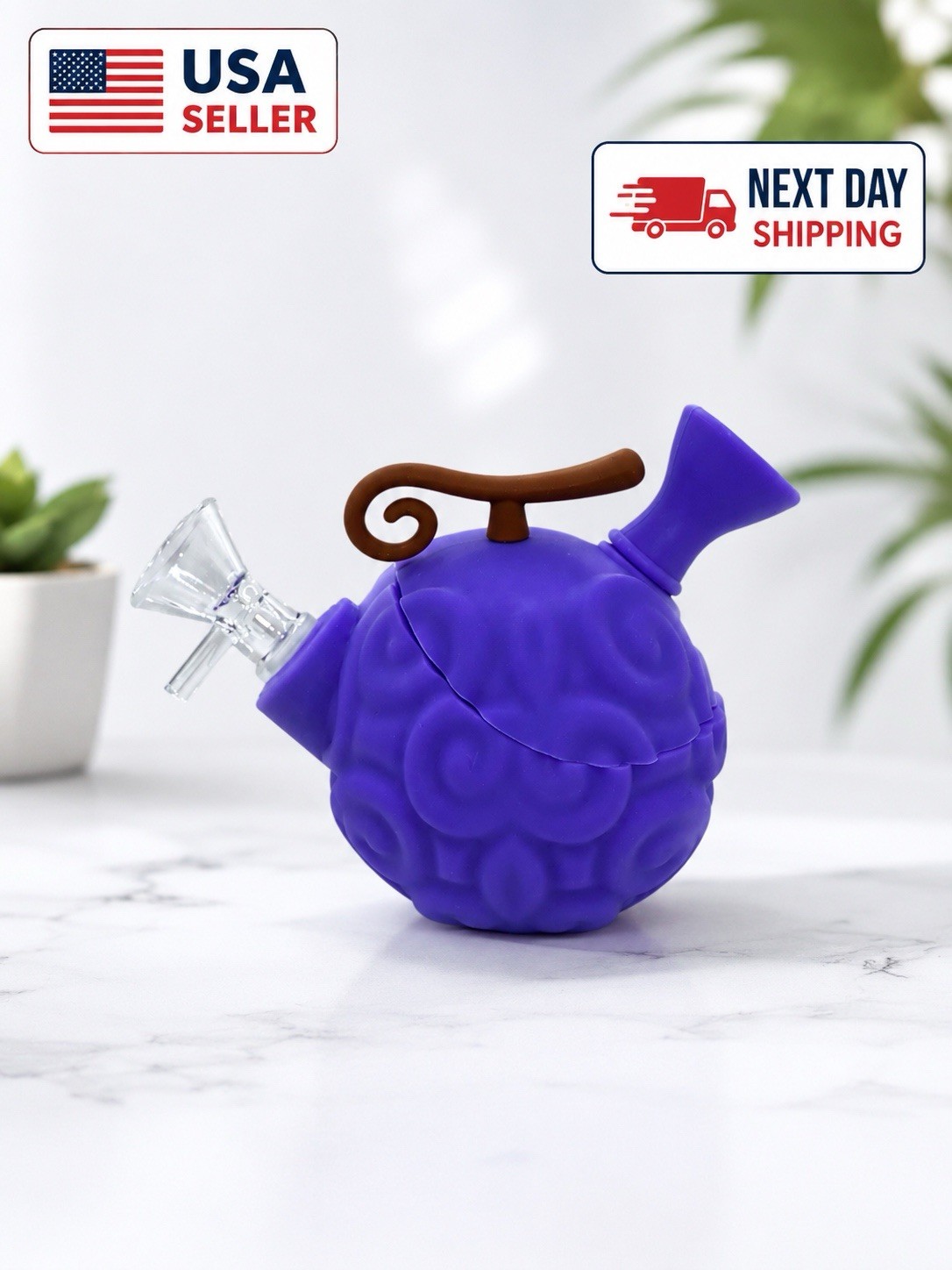 4 Inch Purple Devil Fruit Silicone Hookah Smoking Water Bong with Glass Bowl