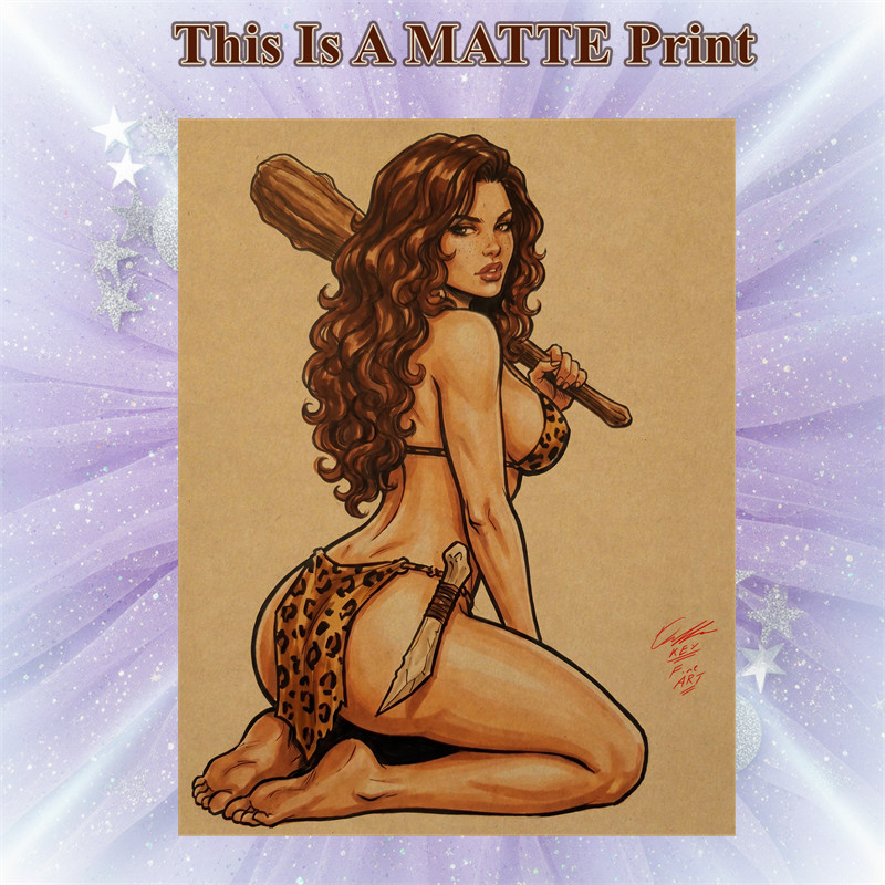 Cavewoman Color Illustration Mixed Media Fine Art Print 8.5×11 – Keyeske