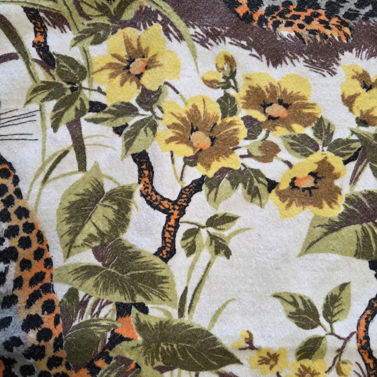 Vintage 1980s Blanket Owen Jungle Print Leopard Floral Nylon Polyester USA Made