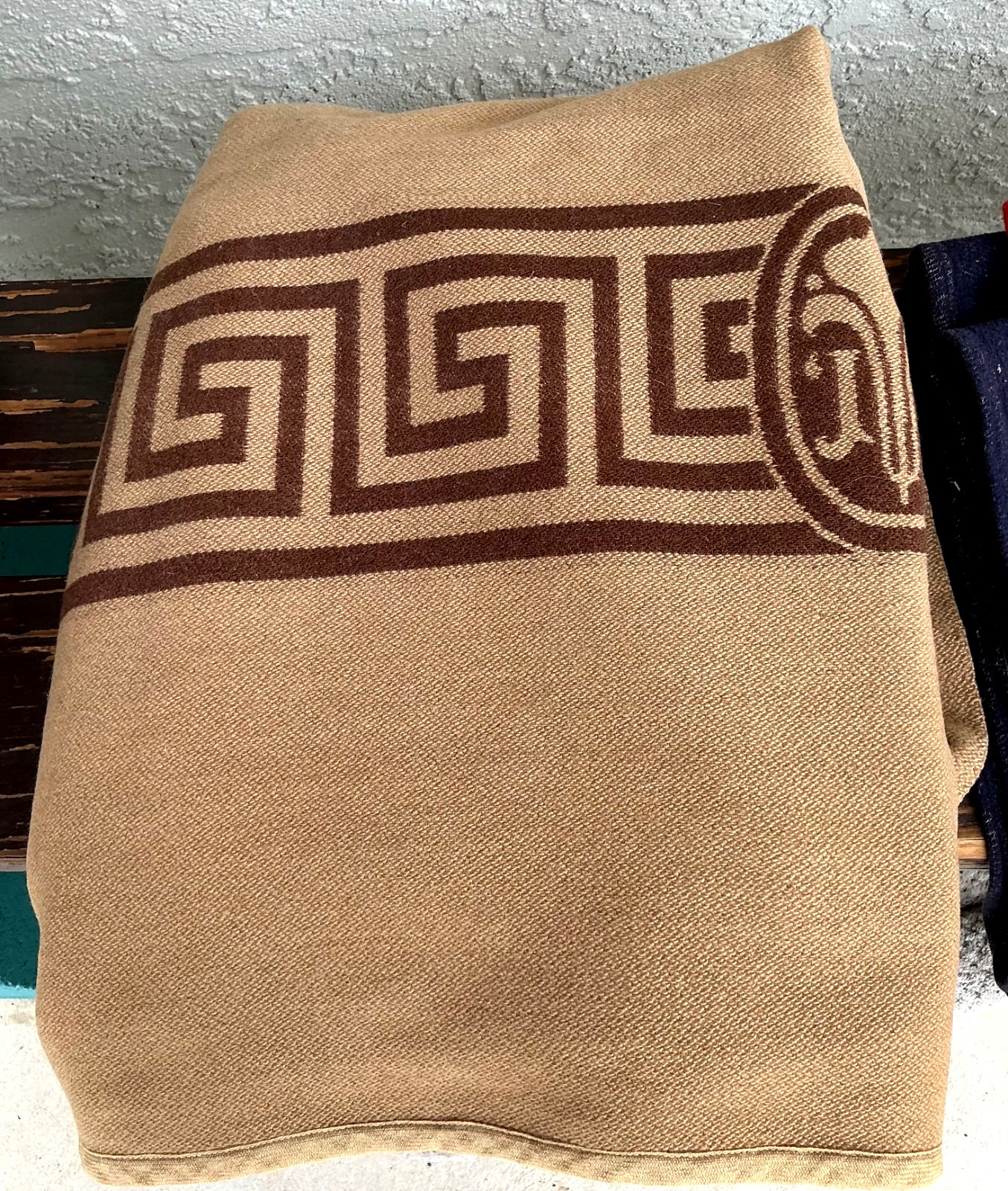 Vintage 1940’s Greek Key 100% Wool Blanket Throw 72×54”