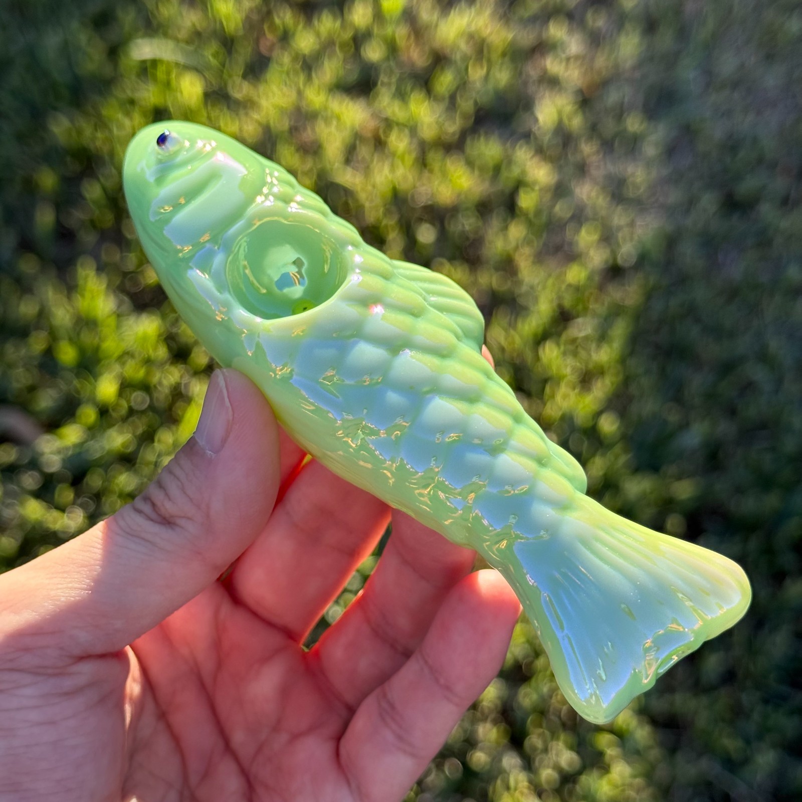 Green Fish Glass Pipe Smoking Hand Spoon Pipe Tobacco Glass Smoke Bowl Gift
