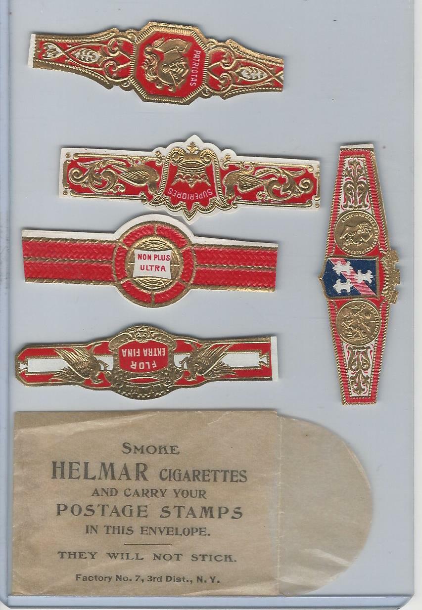 T350-1, 1910, Imitation Cigar Bands, Helmar, 5 Different & Glassine (5)