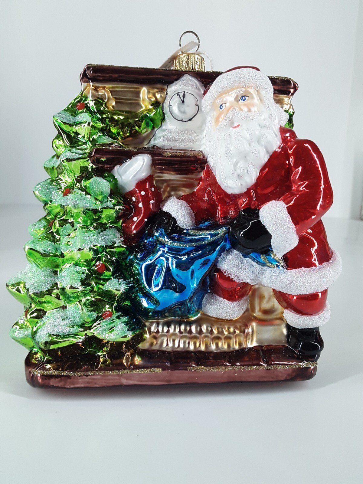 Glassware Art Studio Christmas Ornament SANTA GIFT BAG & CHIMNEY Poland