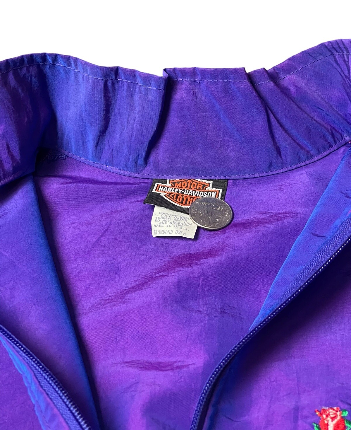 Vintage Harley Davidson 1/4 Zip Iridescent Purple Blue Pullover Windbreaker USA