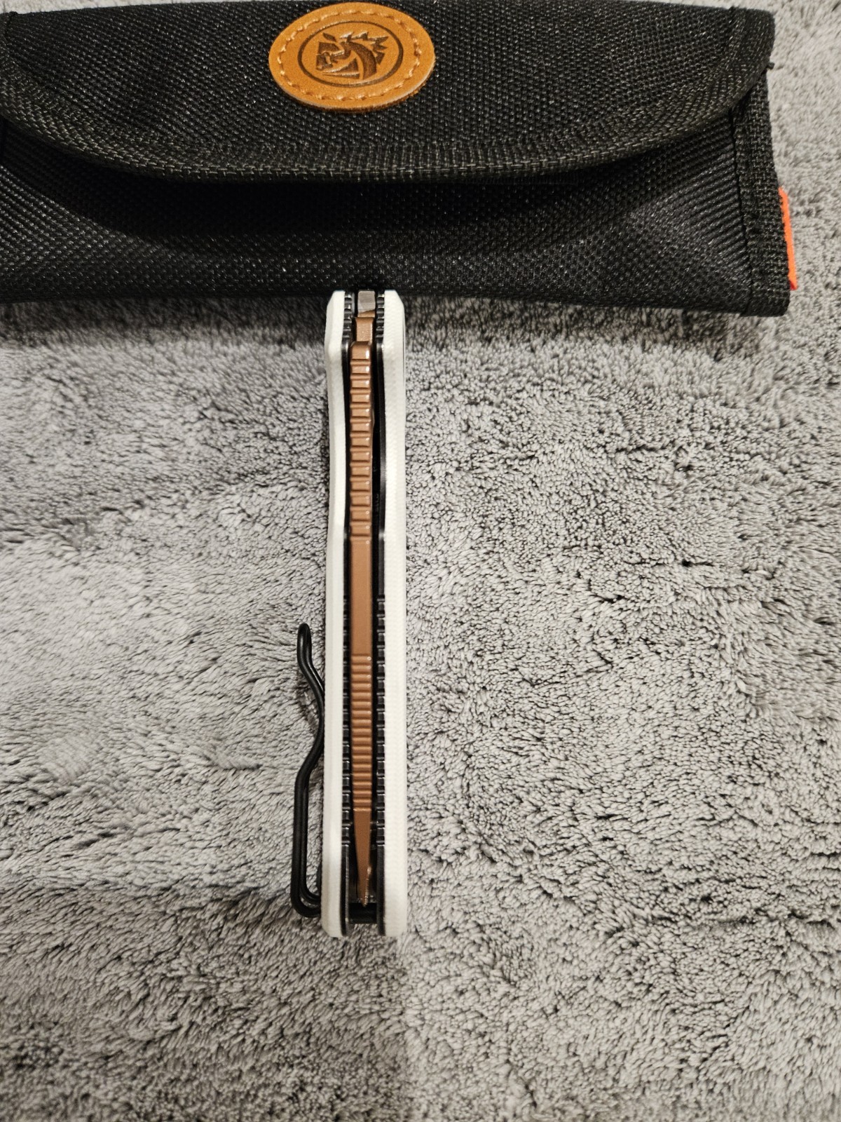 Custom Vosteed Porcupine Top Liner, Copper Dune 154CM Blade, White G10 Scales