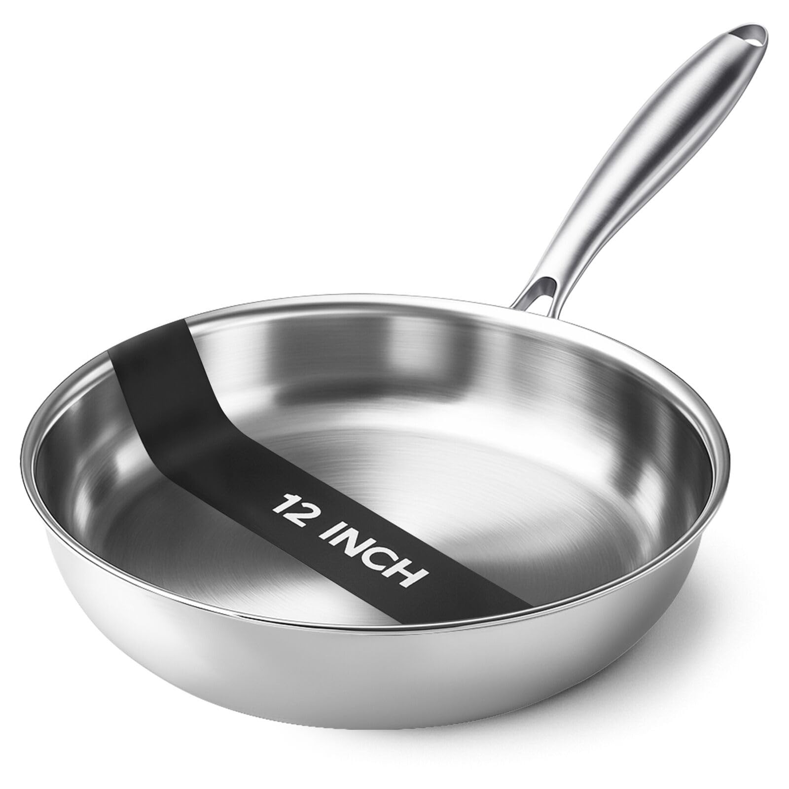Kirecoo Tri-Ply Stainless Steel Pan – 12 Inch Frying Pan, 12 inch, Silver