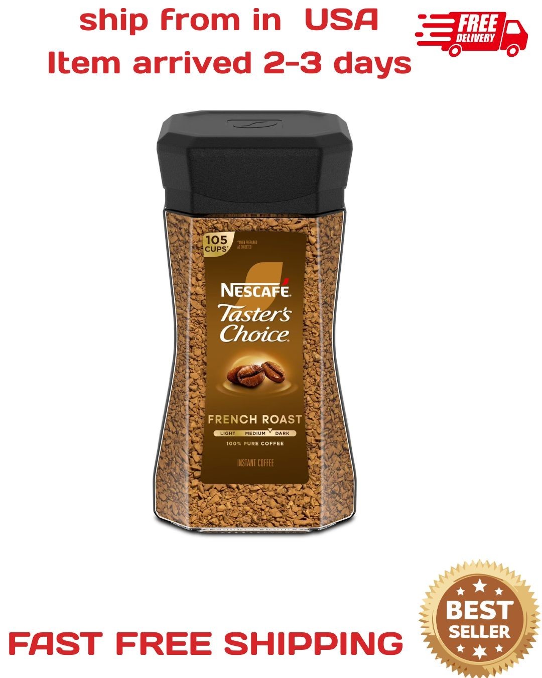 NESCAFÉ Taster’s Choice French Roast, Dark Roast Coffee, Instant Coffee, 7 oz, 1