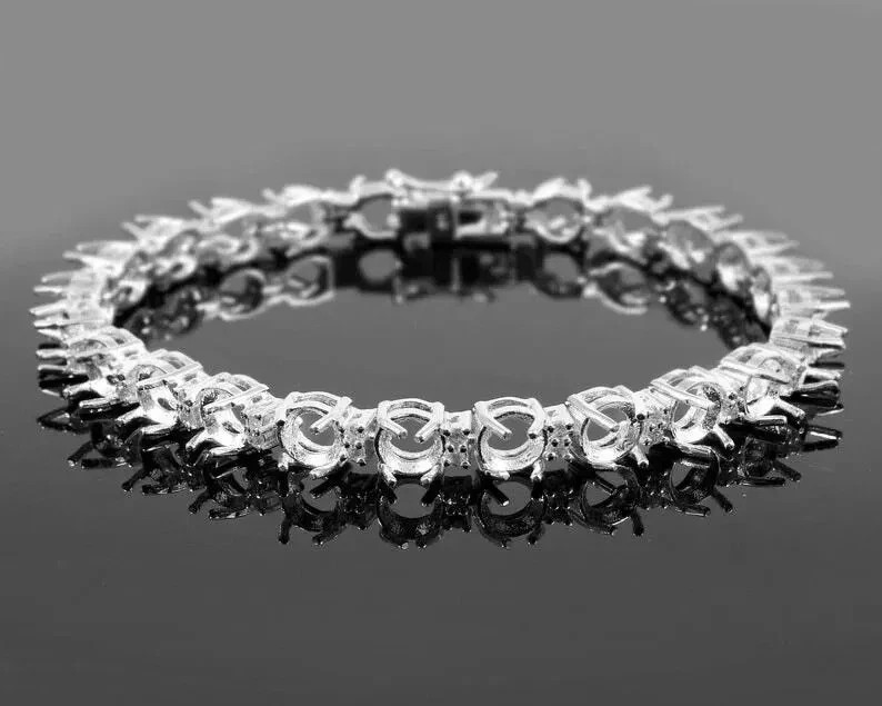 5mm Blank Round Semi Mount Bracelet in 14K White Gold Over All Size Available