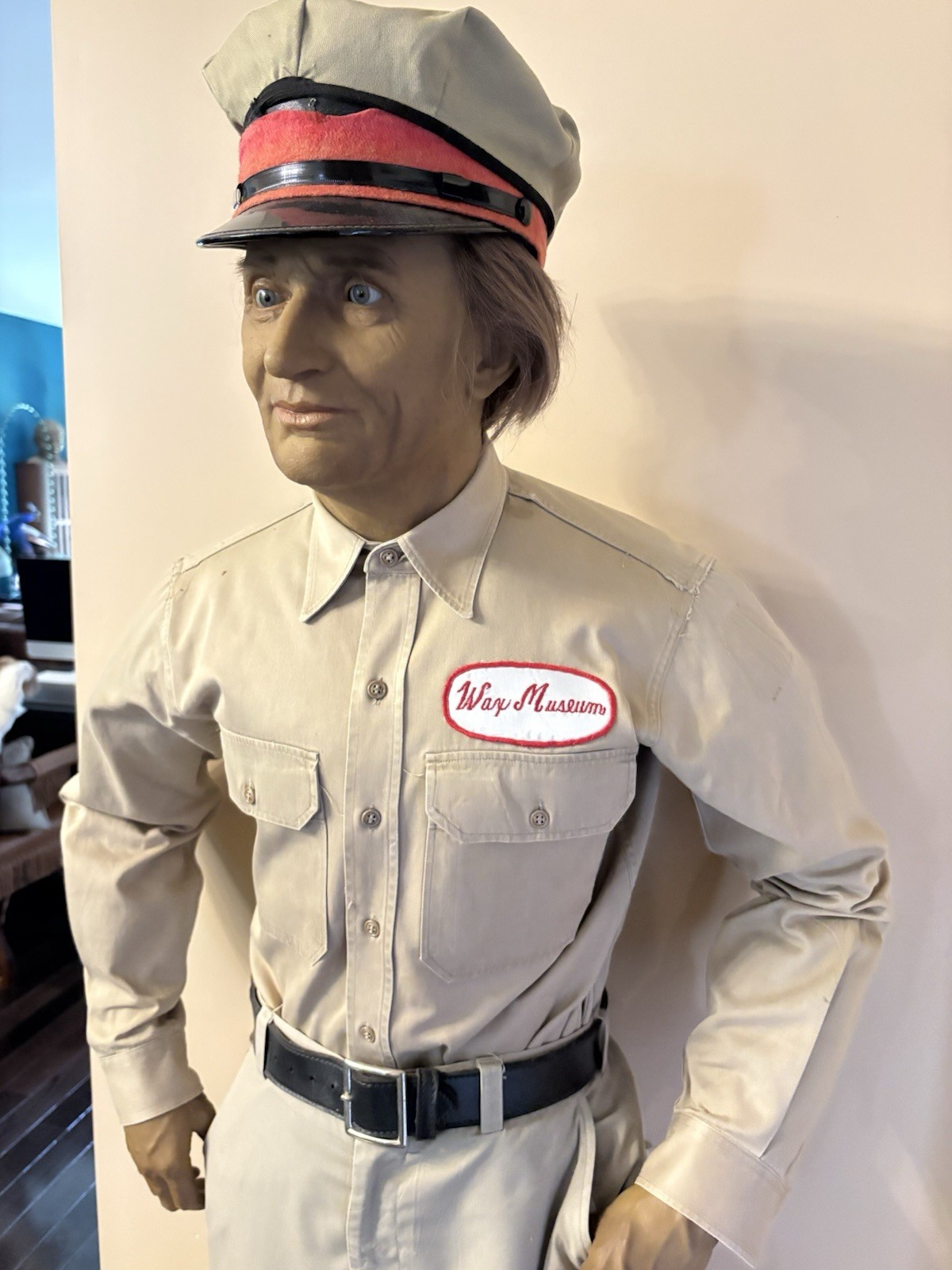 Life-Size Uniformed Wax Museum Attendant w/ Cap Belt Patch