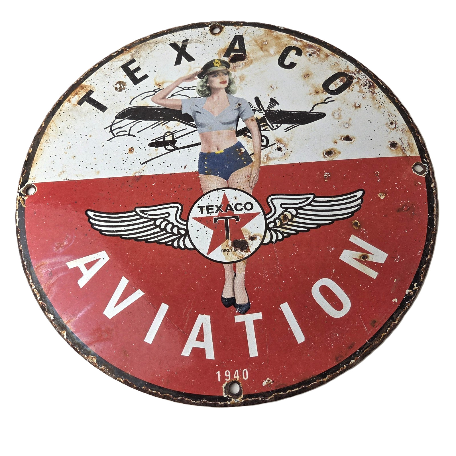 Vintage Texaco Gasoline Gas Pump Sign – Aviation Airplane Pinup Porcelain Sign