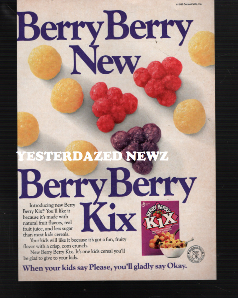 1992 Print Ad for General Mills Berry Berry Kix “Berry Berry New”