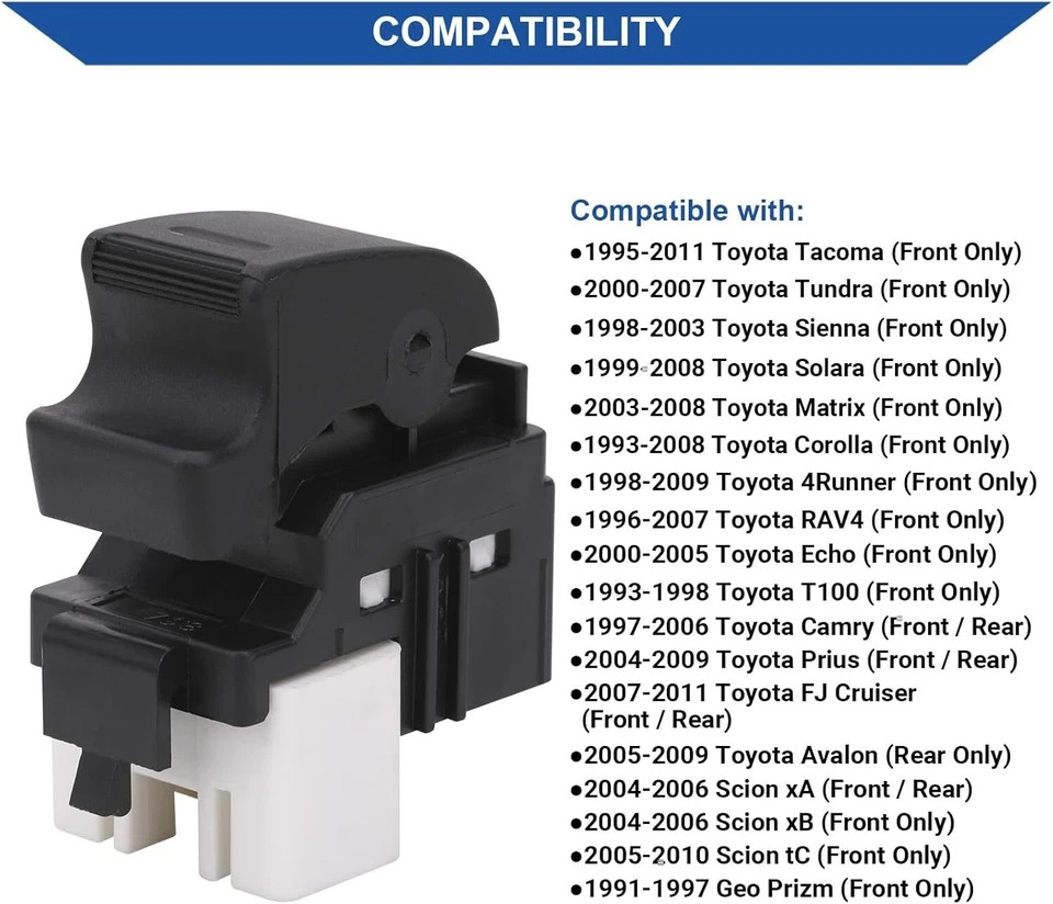 Power Window Switch Button Front Rear Passenger Side Compatible with Toyota