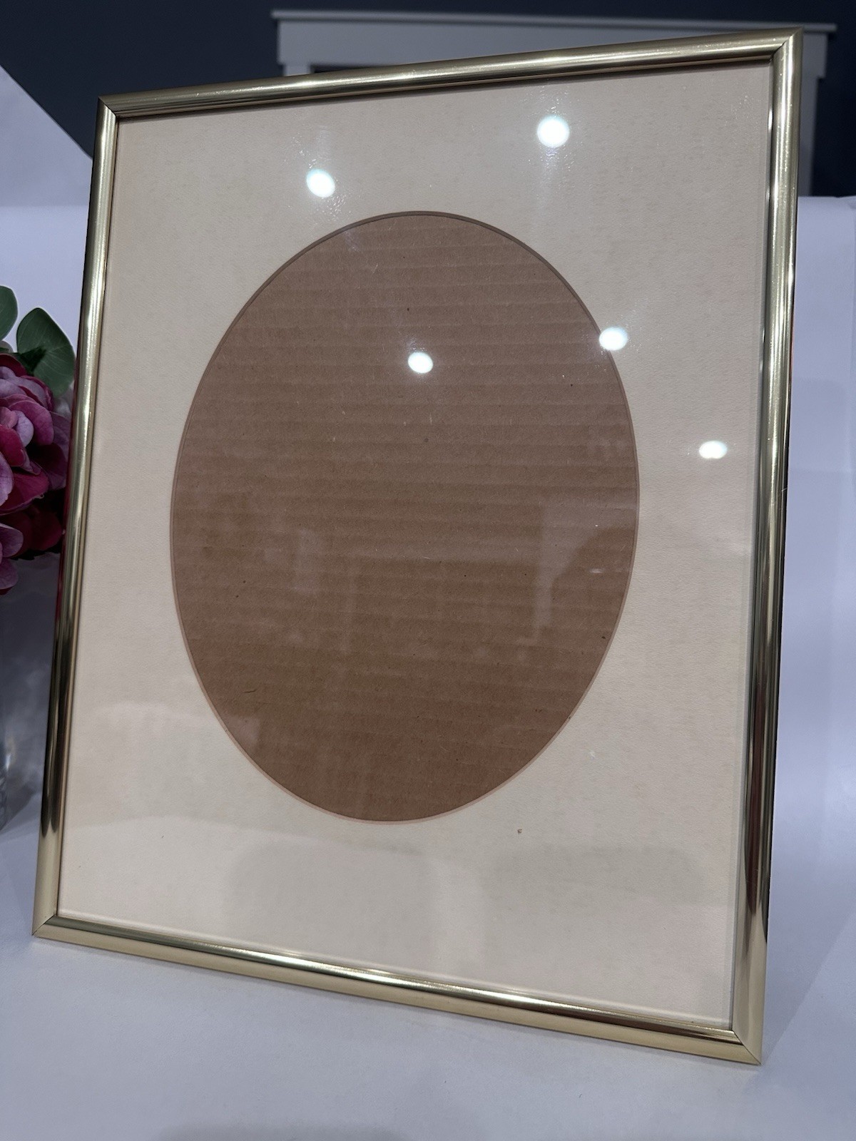 Vintage Brushed Gold Tone Metal Picture Frame Nielsen Style 11×14 With Oval Mat