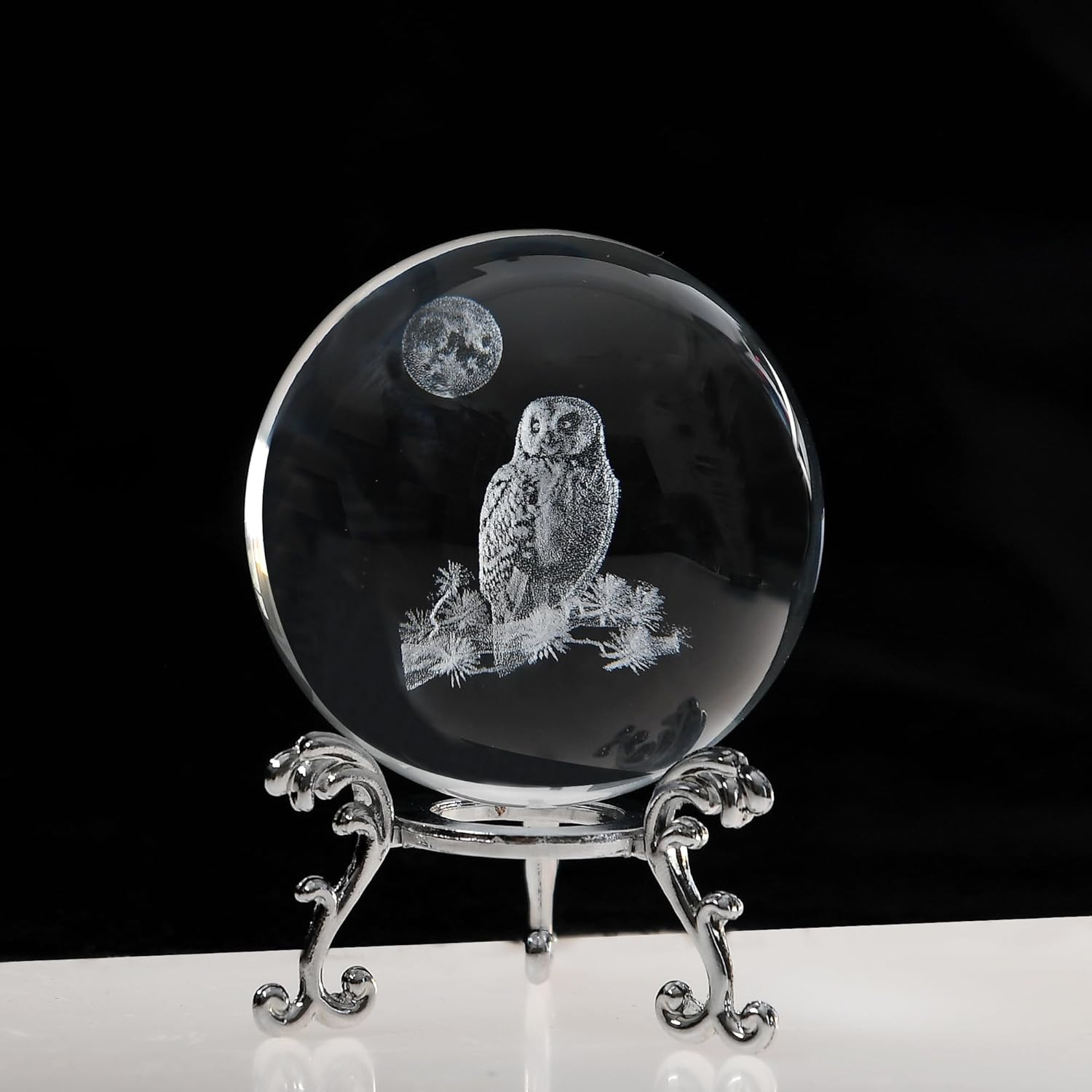 3D Owl Crystal Ball with Stand, Night Owl Figurines Glass Globe Home Decor Gi…