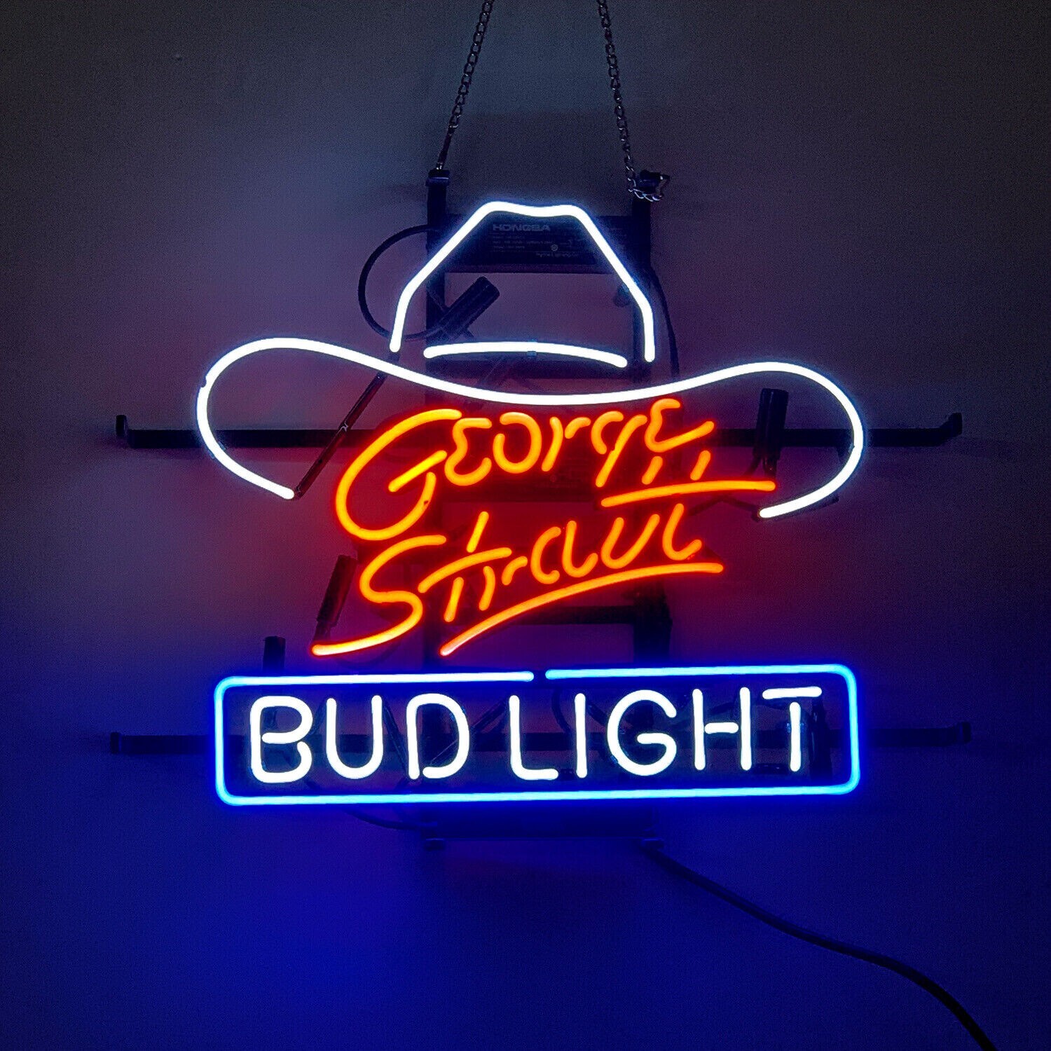George Strait Cowboy Hat Neon Light Sign Beer Bar Real Glass Collection 24″x20″