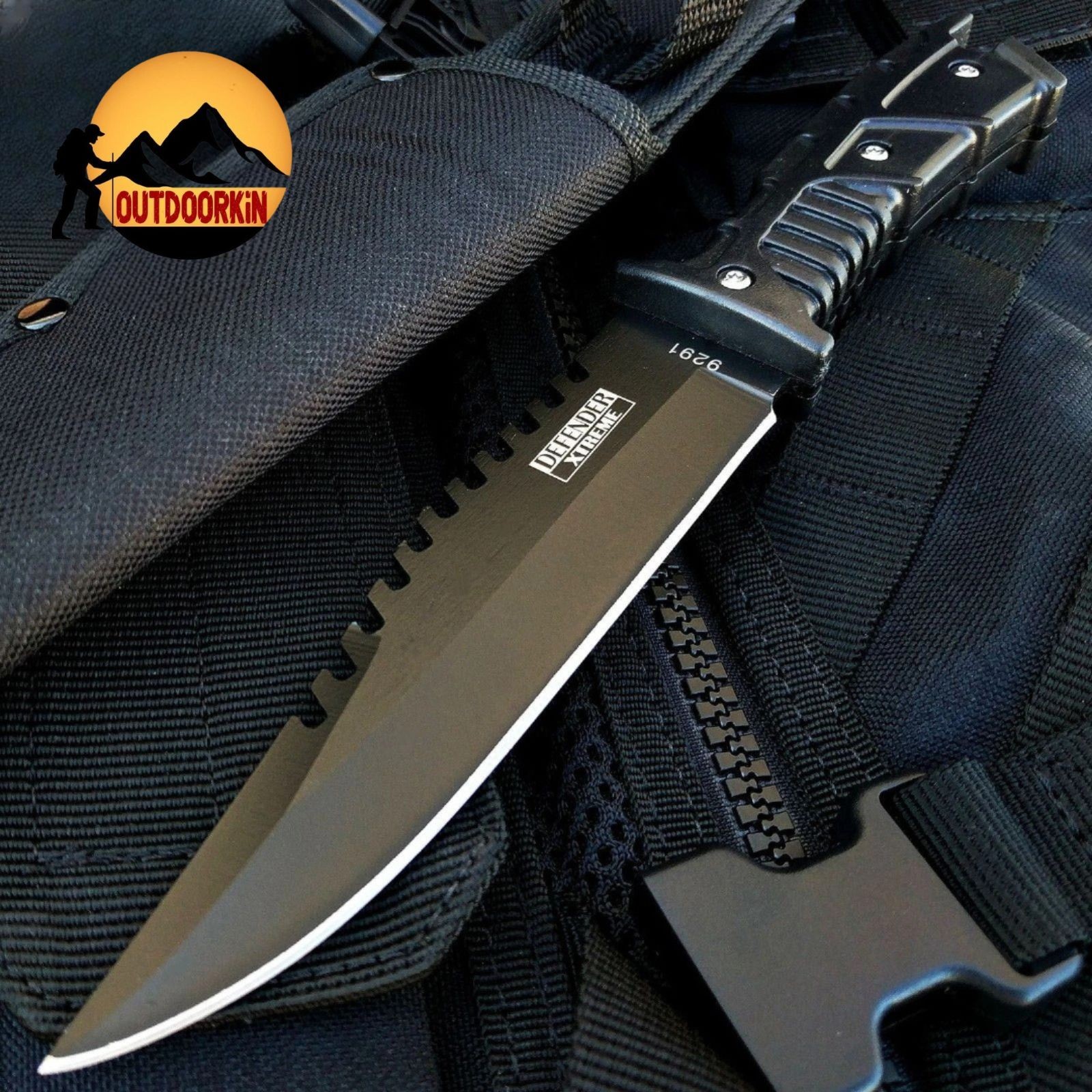 FULL TANG Black SURVIVAL Fixed Blade Hunting BOWIE Knife Sawback + Sheath 10″