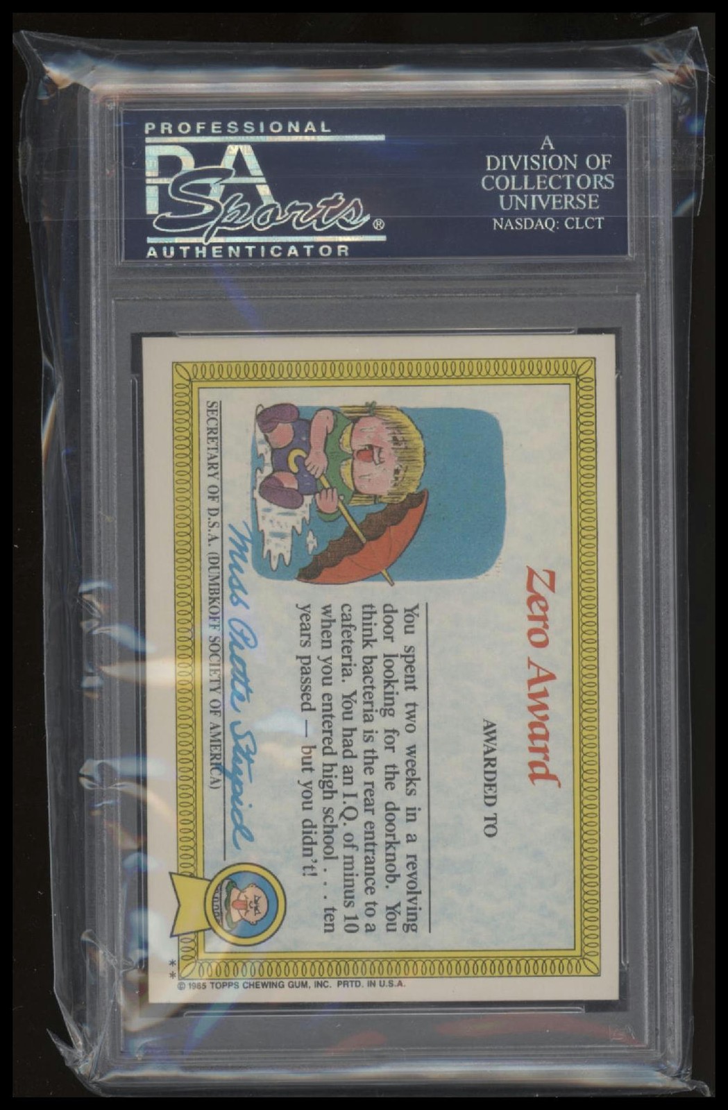 1985 Topps Garbage Pail Kids Series 1 #33b Savage Stuart PSA 9 Pop 61 Glossy